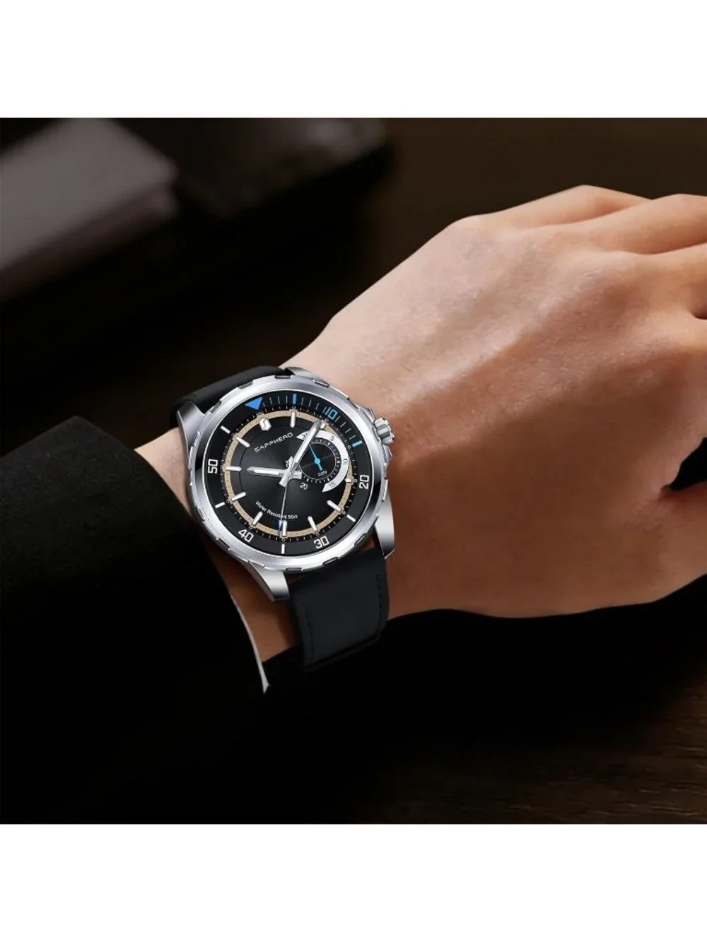Men's Black/Silver/Black Numeral Dial Leather Strap Analog Quartz Wrist Watch